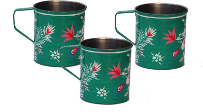

eCraftIndia Handpainted Decorative Stainless Steel Mug(180 ml, Pack of 3), Green