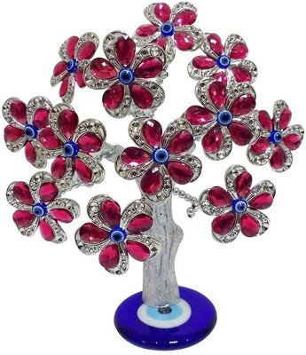 

Starstell Fengshui Decorative Turkish Evil Eye Tree with Pink Flowers Decorative Showpiece - 20 cm(Polyresin, Silver)