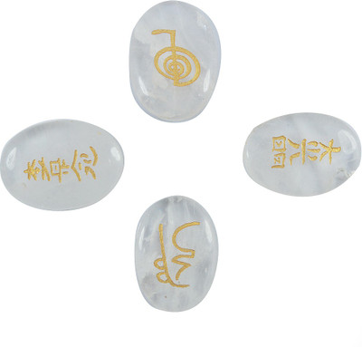 

Reiki Crystal Products Clear Quartz Reiki Symbol Engraved Set (4pc) Decorative Showpiece - 7 cm(Crystal, White)