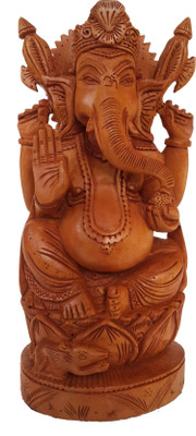 

DivineCrafts Wooden Carved Blessing Ganesha Idol Decorative Showpiece - 15.2 cm(Wooden, Brown)