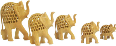 

Creative Rajasthani Wooden Elephant Family Set Handicraft Gift Decorative Showpiece - 10 cm(Wooden, Yellow)