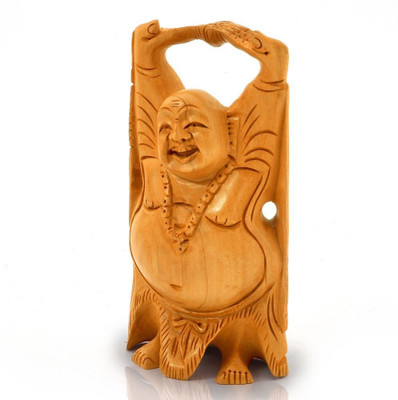 Creative Handicraft Good Luck Sign Laughing Buddha Item Decorative Showpiece - 10 cm(Wooden, Brown)
