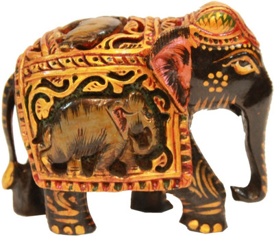 

Craft International Elephant with animal Carvings Painted - 3 Inch Decorative Showpiece - 8 cm(Wooden, Multicolor)