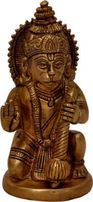 Aesthetic Decors Hanuman Sitting On Round Base Decorative Showpiece - 11.5 cm(Brass, Gold) Aesthetic Decors Hanuman Sitting On Round Base Decorative Showpiece - 11.5 cm(Brass, Gold)