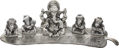 

Kashvi Designs Exquisite Panch Ganeshji on Leaf Playing Musical Instrument Decorative Showpiece - 10 cm(Aluminium, Silver)