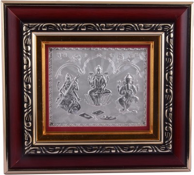 Siri Creations 999 Pure Lakshmi Ganesh Saraswathi With Wooden Frame Decorative Showpiece  -  19.5 cm(Silver, Silver)