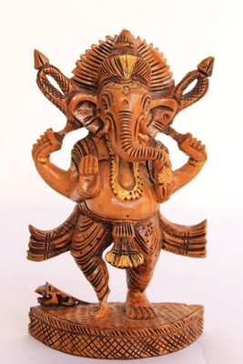 

Craft International Dancing Ganesha Sculpture Brown & Gold - 6 Inch Decorative Showpiece - 15 cm(Wooden, Brown)