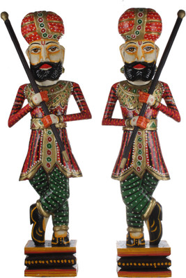 

Apkamart Handcrafted Multicoloured Wooden Royal Guards or Darbaan Set of 2 18 Inch Decorative Showpiece - 46 cm(Wooden, Multicolor)