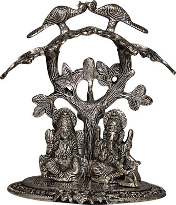 

Elite Statues Laxmi Ganesh with Tree for Blessing , Happiness , Health , Wealth at Home & Office , Handcrafted with Antique Look, Decorative Showpiece - 20 cm(Alloy, Silver)