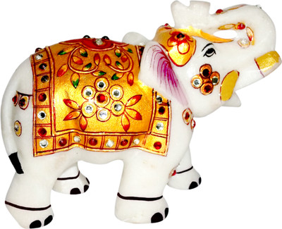 

GAC Trend Meenakari Gold Plated Makrana Marble Elephant Decorative Showpiece - 7.2 cm(Stoneware, Gold, Red)