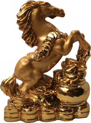 

Ehatti Feng Shui Horse for Victory on Money Potli Decorative Showpiece - 8 cm(Polyresin, Gold)