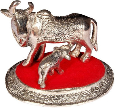 

Sunvi Cow-Calf Kamdhenu Decorative Showpiece - 10 cm(Silver Finish, Silver)