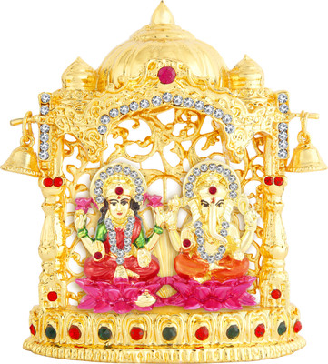 

Kulin Laxmi Ganesha | Lakshmi Ganesh Idol | Murti For Car Dashboard | Home Decor | Office | Gifting Decorative Showpiece - 7.5 cm(Gold Plated, Red)