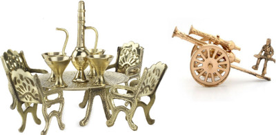 52% OFF on Being Nawab Mini Chair Table Set with Free Canon Showpiece - 13 cm(Brass, Yellow)