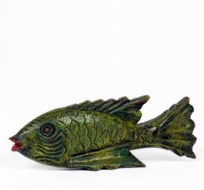 

Artlivo Popart Green Fish with Red Lips Decorative Showpiece - 14 cm(Wooden, Green)