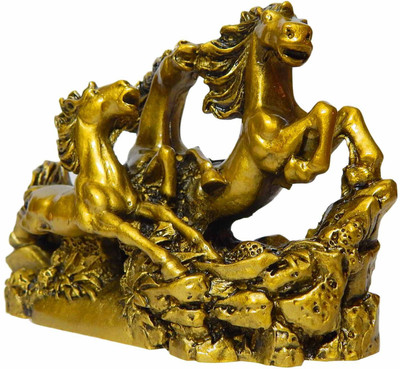 

Pg Handicrafts Running Horses Decorative Showpiece - 10 cm(Polyresin, Gold)