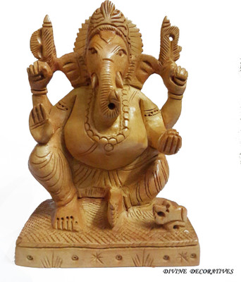 

DivineCrafts Decorative Lord Ganesha Sitting Statue Decorative Showpiece - 10.16 cm(Wooden, Brown)