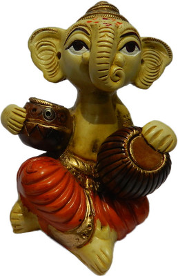 

The Nodding Head Lord Ganesha Playing Tabla Statue Decorative Showpiece - 12 cm(Polyresin, Multicolor)