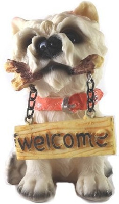 

Amazin Welcome Little White Dog Decorative Showpiece - 10 cm(Polyresin, White)