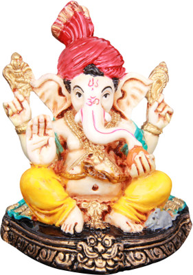 

The Nodding Head Polyresin - Chaturbuj Ganesha Sitting on Base in Yellow Dhoti Decorative Showpiece - 7.6 cm(Polyresin, Multicolor)