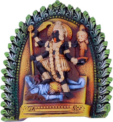 

Indigo Creativs Handcrafted Terracotta Godess Kali with foot on Lord Shiva Door / Wall Hanging Diwali Puja Decoration Decorative Showpiece - 20 cm(Earthenware, Multicolor)