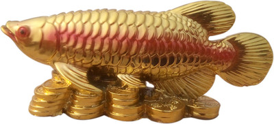 

Ehatti Feng Shui Gold Fish on Coins Decorative Showpiece - 7 cm(Polyresin, Gold)