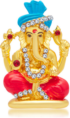 

Kulin Pagdi God Ganesh | Ganpati | Lord Ganesha Idol - Statue Gift item Decorative Showpiece - 3 cm(Gold Plated, Light Blue)