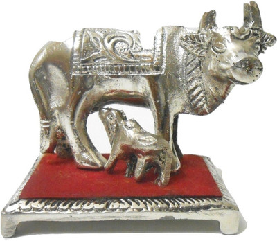 

Onyx Kamdhenu Cow Decorative Showpiece - 8 cm(Silver Finish, White)