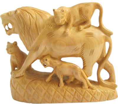 

Creative Rajasthani Wooden Loin Family Gift Handicraft Decorative Showpiece - 13 cm(Wooden, Yellow)