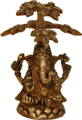 47% OFF on Aesthetic Decors Ganesh Sitting Under Tree Decorative Showpiece - 9.5 cm(Brass, Gold)