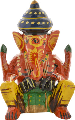 

HIDEANDSILK Ganesh with Tabla Decorative Showpiece - 7 cm(Wooden, Multicolor)