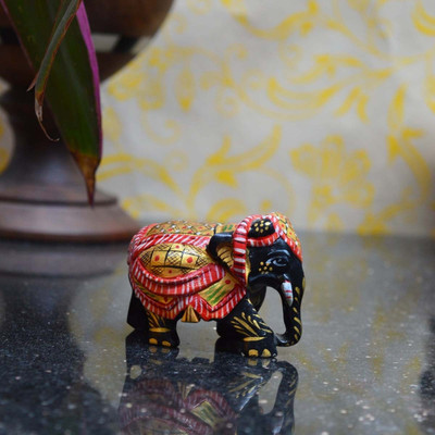 

eCraftIndia Painted Elephant Statue with Shawl Decorative Showpiece - 3.81 cm(Wooden, Multicolor)
