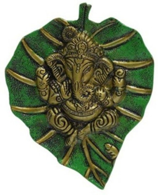 

Ruchi World Ganesha On Green Leaf Decorative Showpiece - 15 cm(Aluminium, Multicolor)