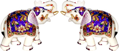 

GAC Trend Meenakari Makrana Marble Elephant Pair Decorative Showpiece - 12 cm(Stoneware, Red)