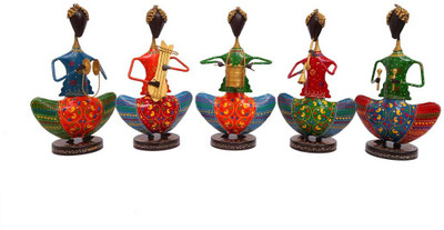 

NG Art Ventura Set 5 Squatting Handpainted Multicoloured Musicians (12 Inches Tall) Decorative Showpiece - 30 cm(Wooden, Multicolor)
