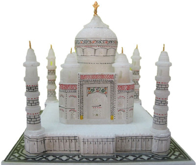 

BMKK white marble tajmahal with gold plated original kalash design Decorative Showpiece - 18 cm(Stoneware, White)