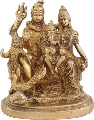 ARIHANT CRAFT Hindu God Shiva Parivar Idol Lord Mahadev Parvati Ganesh Kartikeya Statue Bhole baba Sculpture Hand Work Decorative Showpiece - 15 cm(Brass, Yellow, Gold)
