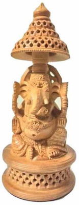 

ByCue Lord Ganesha On Chowki Decorative Showpiece - 10 cm(Wooden, Beige)