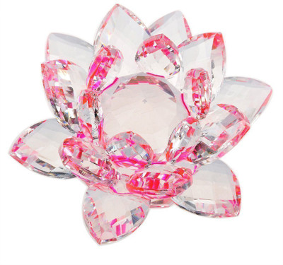 Varanasi Enterprises Crystal Lotus flower - Peace Wealth and Prosperity Pink Hue Reflection 30 mm Decorative Showpiece  -  6 cm(Crystal, Pink, Clear)