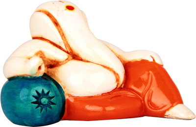 

The Nodding Head Ganesha Resting On Blue Pillow Decorative Showpiece - 7 cm(Polyresin, Multicolor)