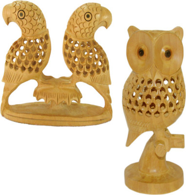 

Shree Sai Handicraft Owl Combo Gift Decorative Showpiece - 15 cm(Wooden, Yellow)