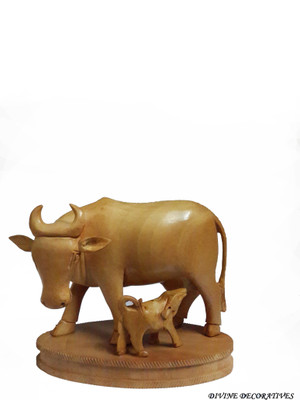 

DivineCrafts Decorative Wooden Cow With Calf Decorative Showpiece - 10.16 cm(Wooden, Brown)