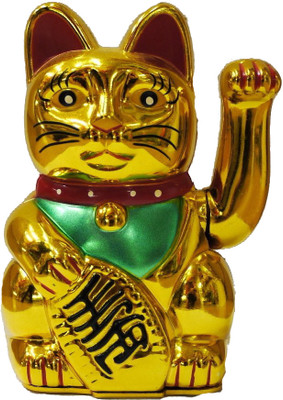 

Anjalika Feng Shui Welcome Cat Decorative Showpiece - 15 cm(Plastic, Gold)