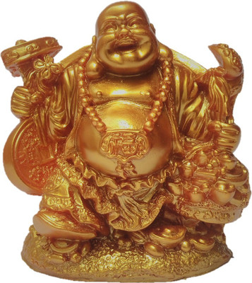 

JaipurCrafts Feng Shui Laughing Buddha Decorative Showpiece - 12 cm(Polyresin, Gold)