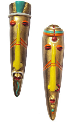 

Hand Artz Terracotta Handmade Wall Hanging Tribal King Queen Mask Combo Decorative Showpiece - 28 cm(Terracotta, Multicolor)