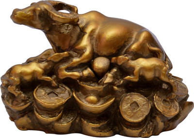 

Vastu Art Vastu / Feng Shui / Wish Fulfilling Cow For Good Luck And Prosperity Decorative Showpiece - 5 cm(Polyresin, Gold)