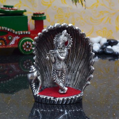 

eCraftIndia Lord Krishna Statue Decorative Showpiece - 15.24 cm(Aluminium, Silver, Red)