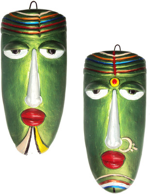 

Hand Artz Terracotta Handmade Home Decorative Village Couple Mask Wall Hanging Decorative Showpiece - 26 cm(Terracotta, Multicolor)