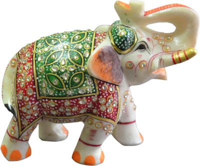 

Artist Haat Marble Elephant Sculpture Design 2 with carving and painting. Decorative Showpiece - 15 cm(Stoneware, Multicolor)