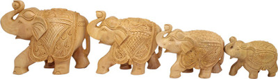 

Frabjous Hand Carved Royal Indian Elephant Set of 4 Sculpture Home Decorative Animal Figurine Decorative Showpiece - 15 cm(Wooden, Brown)
